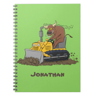 Funny bull Driving Bulldozer cartoon Notitieboek