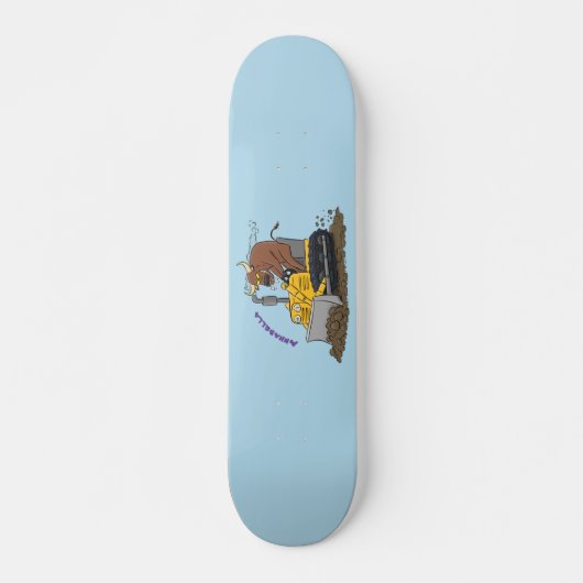 Funny bull Driving Bulldozer cartoon Persoonlijk Skateboard (Voorkant)