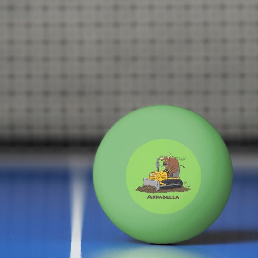Funny bull Driving Bulldozer cartoon Pingpongbal (Net)