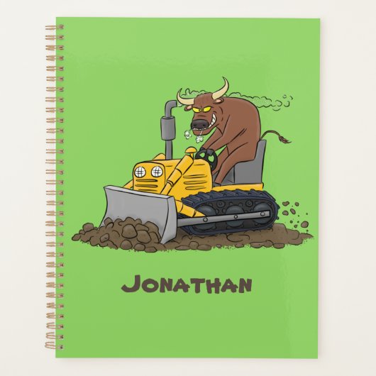 Funny bull Driving Bulldozer cartoon Planner (Voorkant)