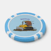 Funny bull Driving Bulldozer cartoon Poker Chips (Enkel)