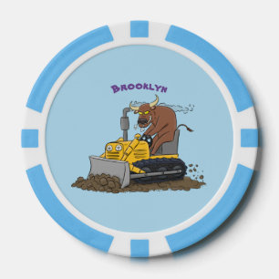 Funny bull Driving Bulldozer cartoon Poker Chips