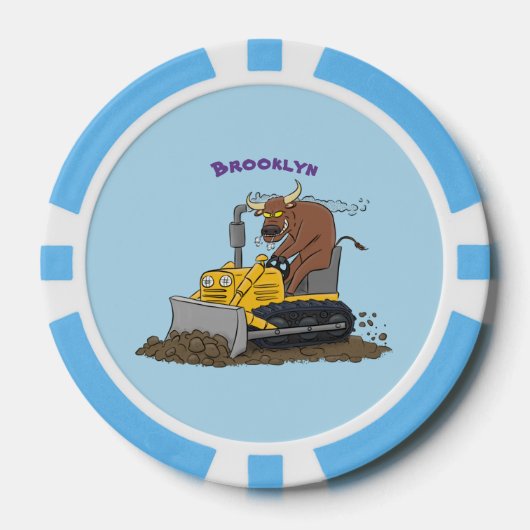 Funny bull Driving Bulldozer cartoon Poker Chips (Voorkant)