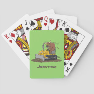 Funny bull Driving Bulldozer cartoon Pokerkaarten