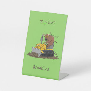 Funny bull Driving Bulldozer cartoon Reclamebord Met Voetstuk