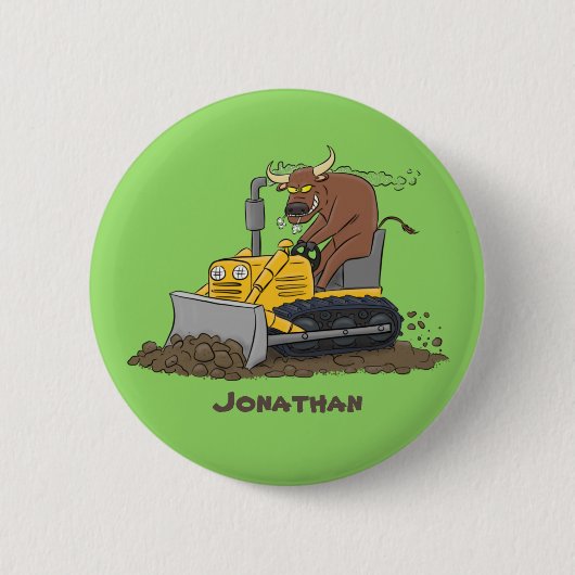 Funny bull Driving Bulldozer cartoon Ronde Button 5,7 Cm (Voorkant)
