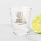 Funny bull Driving Bulldozer cartoon Shot Glas (Achterkant)