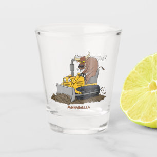Funny bull Driving Bulldozer cartoon Shot Glas