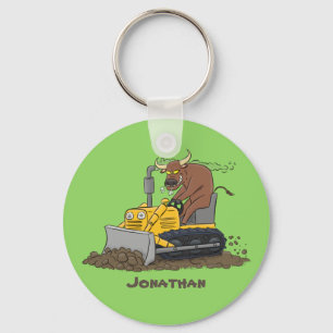 Funny bull Driving Bulldozer cartoon Sleutelhanger