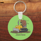 Funny bull Driving Bulldozer cartoon Sleutelhanger (Voorkant)