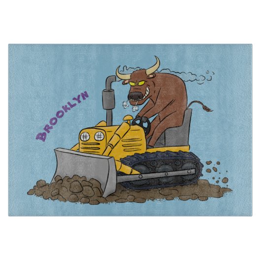 Funny bull Driving Bulldozer cartoon Snijplank (Voorkant)