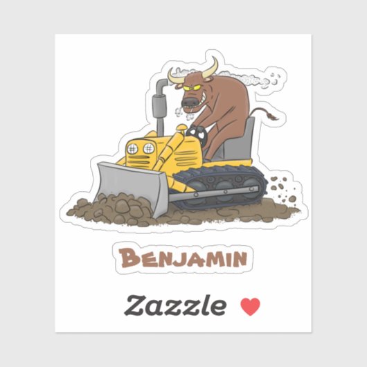 Funny bull Driving Bulldozer cartoon Sticker (Vel)