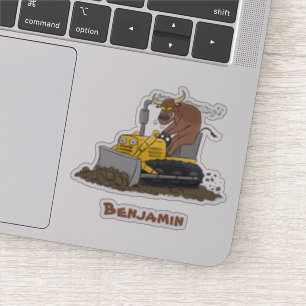 Funny bull Driving Bulldozer cartoon Sticker
