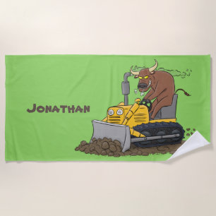 Funny bull Driving Bulldozer cartoon Strandlaken