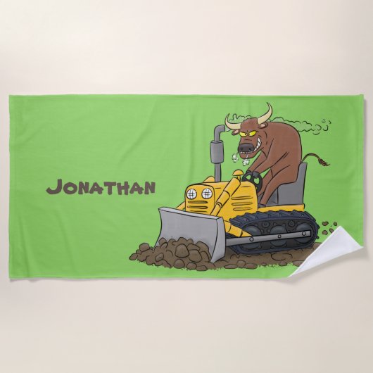 Funny bull Driving Bulldozer cartoon Strandlaken (Voorkant)