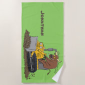 Funny bull Driving Bulldozer cartoon Strandlaken (Voorkant)