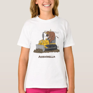Funny bull Driving Bulldozer cartoon T-shirt