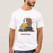 Funny bull Driving Bulldozer cartoon T-shirt (Voorkant)