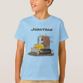 Funny bull Driving Bulldozer cartoon T-shirt (Voorkant)