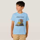 Funny bull Driving Bulldozer cartoon T-shirt (Voorkant volledig)