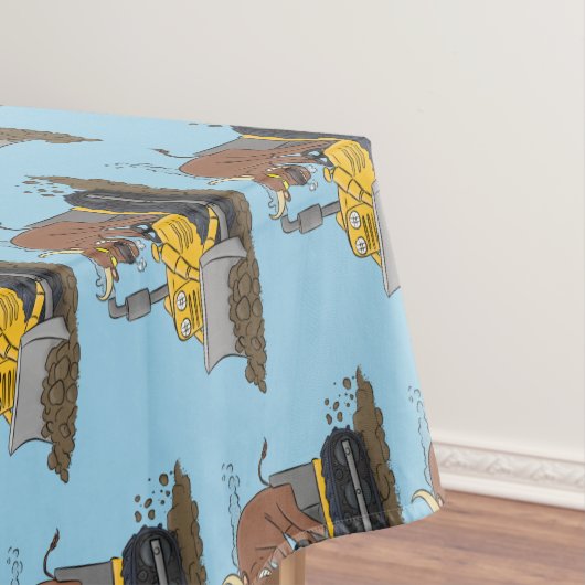 Funny bull Driving Bulldozer cartoon Tafelkleed (Voorbeeld)