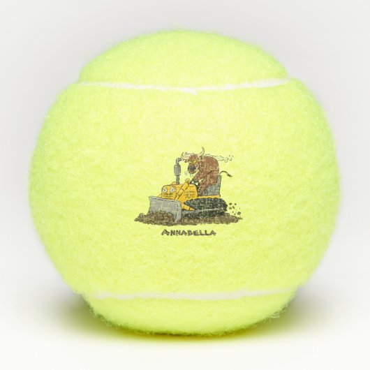 Funny bull Driving Bulldozer cartoon Tennisballen (Voorkant)