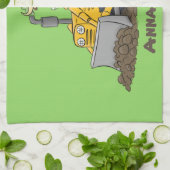 Funny bull Driving Bulldozer cartoon Theedoek (Gevouwen)