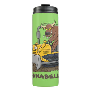 Funny bull Driving Bulldozer cartoon Thermosbeker