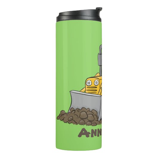 Funny bull Driving Bulldozer cartoon Thermosbeker (Gedraaid links)