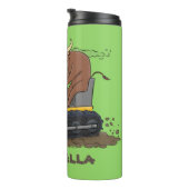 Funny bull Driving Bulldozer cartoon Thermosbeker (Geroteerd rechts)