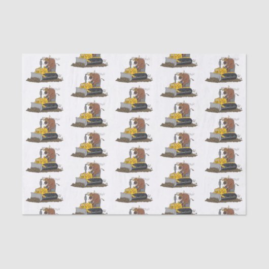 Funny bull Driving Bulldozer cartoon Tissuepapier (Voorkant)