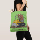 Funny bull Driving Bulldozer cartoon Tote Bag (Dichtbij)