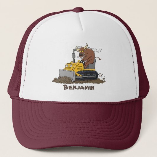 Funny bull Driving Bulldozer cartoon Trucker Pet (Voorkant)