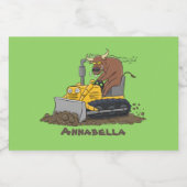 Funny bull Driving Bulldozer cartoon Voedselcontainer Etiket (Enkel label)
