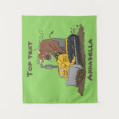 Funny bull Driving Bulldozer cartoon Wandkleed (Voorkant)