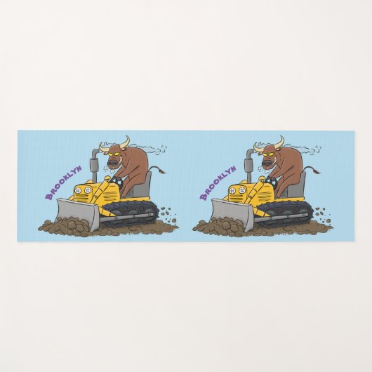 Funny bull Driving Bulldozer cartoon Yogamat (Voorkant (horizontaal))