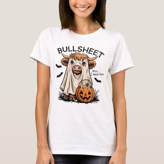 Funny Bull Ghost Halloween Kostuum Pun Shirt (Voorkant)