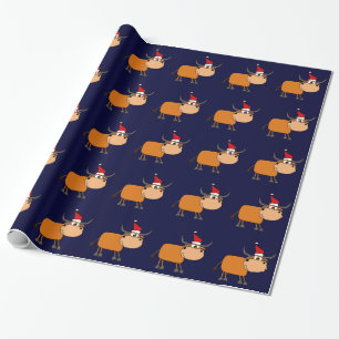 Funny Bull in Santa Hat-kerstontwerp Cadeaupapier