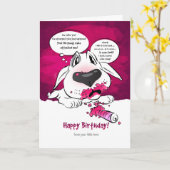 Funny Bull Terrier Cartoon Kaart "Happy Birthday" (Gele Bloem)