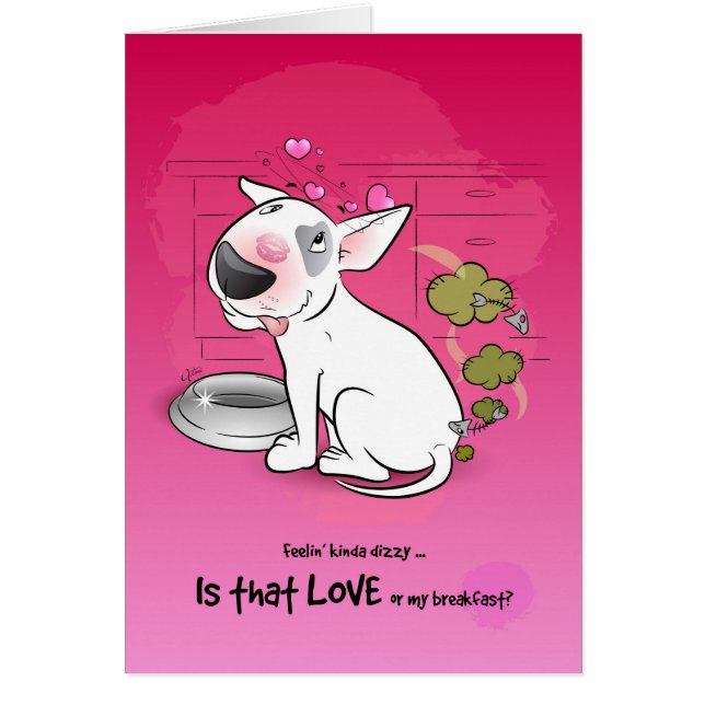 Funny Bull Terrier Cartoon Kaart LOVE (Voorkant)