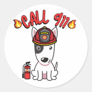 Funny Bull Terrier hond is een brandweerman Ronde Sticker