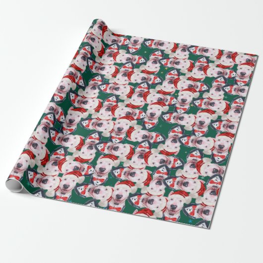 Funny Bull Terrier-kerstpatroon Cadeaupapier (Uitgerold)