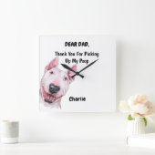 Funny Bull Terrier Waterverf Canine Art Vierkante Klok (Huis)
