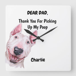 Funny Bull Terrier Waterverf Canine Art Vierkante Klok