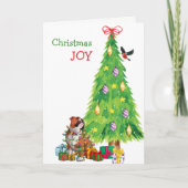 Funny Bulldog and Holiday Tree Kerstmis Feestdagen Kaart (Voorkant)