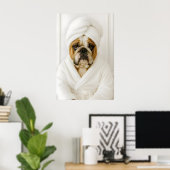 Funny Bulldog Bathroom Print, Bulldog In Bathrobe Poster (Thuiskantoor)