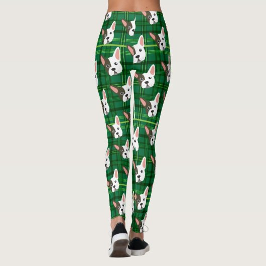 Funny Bulldog Green Plaid Trendy Schattige Dog Leggings (Achterkant)