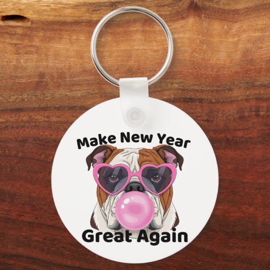 Funny Bulldog  Make New Year Great Again 2026  Sleutelhanger (Achterkant)