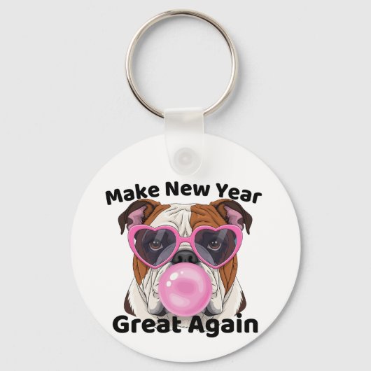 Funny Bulldog  Make New Year Great Again 2026  Sleutelhanger (Achterkant)
