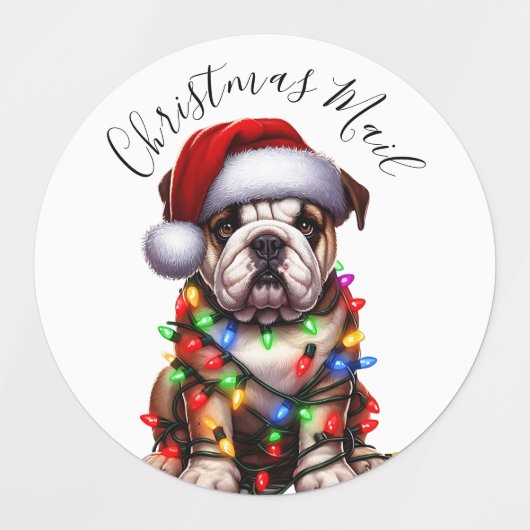 Funny Bulldog Modern Schattigee kerstverlichting Labels (Design 2)